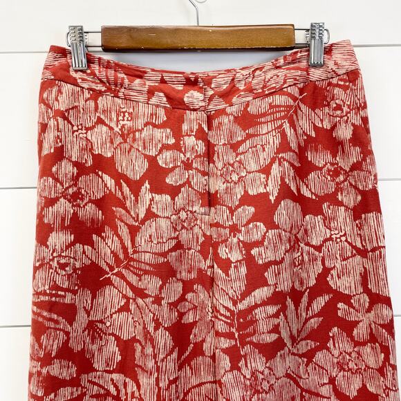 Jones Wear Womens 4 Linen Blend Wide Leg Pants Fall Floral Rusty Orange Boho - Picture 4 of 11
